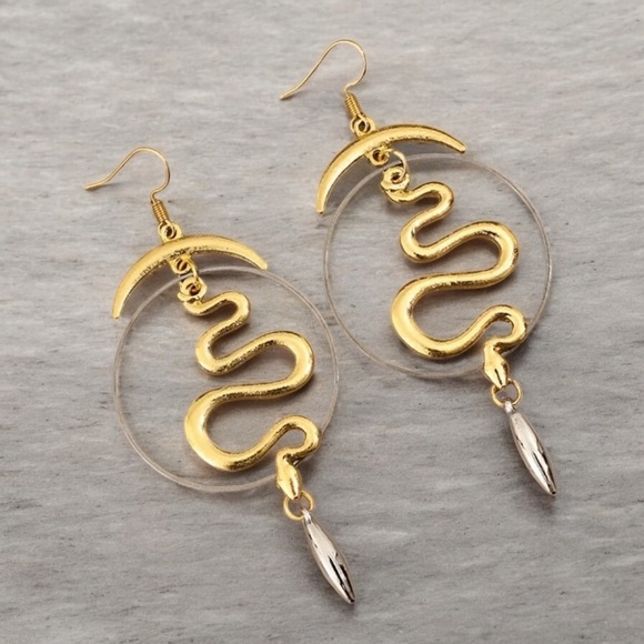 Chic Black, Gold, and Silver Toned Boho Snake Earrings Witchy - Picture 13 of 16